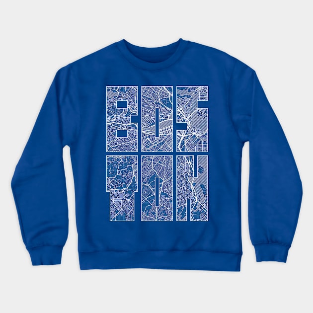 Boston, USA City Map Typography - Blueprint Crewneck Sweatshirt by deMAP Studio